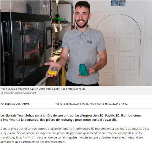 Avec Pacific 3D, Yoan Sohas imprime  Niort des pices contre lobsolescence programme